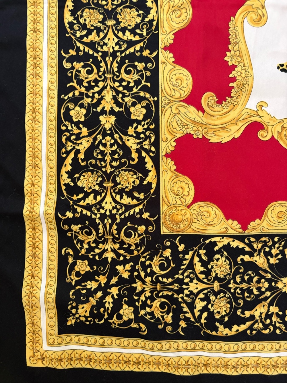 Leopard 🐆 Vintage Silk Scarf in Black, Red & Gold - Picture 3 of 3